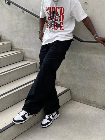 Cargo Pants Men New Trendy Black Baggy Fit Long Pantalones Tipo Cargo Homme Y2K Fashion Comfy Loose Casual Trousers Streetwear